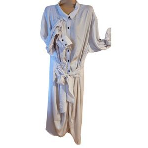 Shirt Dress Cream Button Front Tie Belt Year-Round Silky Midi Plus Size 2X Ivory